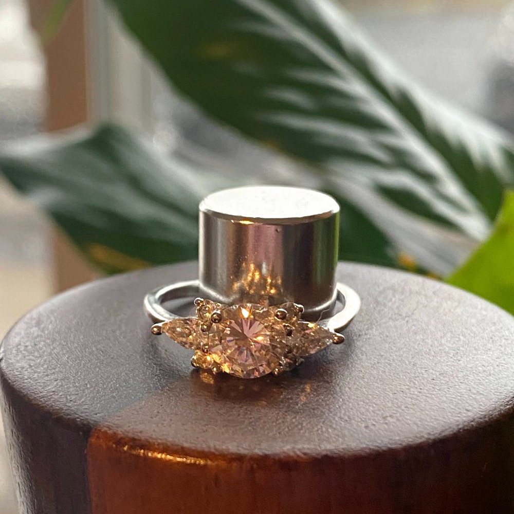Solitaire Sterlng Silver CZ Ring with Side Stones